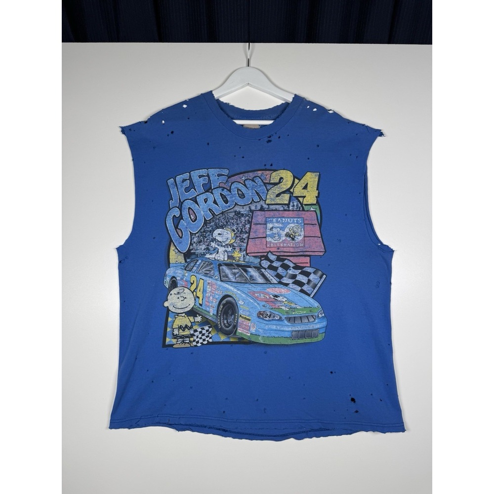 + Vintage Jeff Gordon Snoopy Nascar Shirt FURST OF A KIND Distressed Holes XL